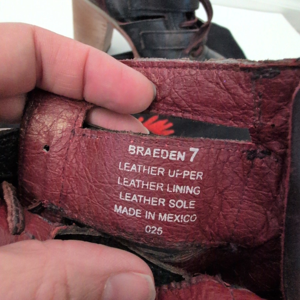 Freebird by Steven Braeden Black Burgundy Leather Buckle Cage Booties Womens 7 - Picture 9 of 10
